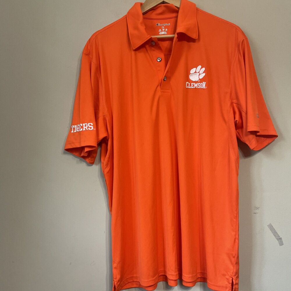 Champion Golf Polo Shirt Clemson Tigers Mens XL NCAA Performance Orange Striped - Picture 7 of 9